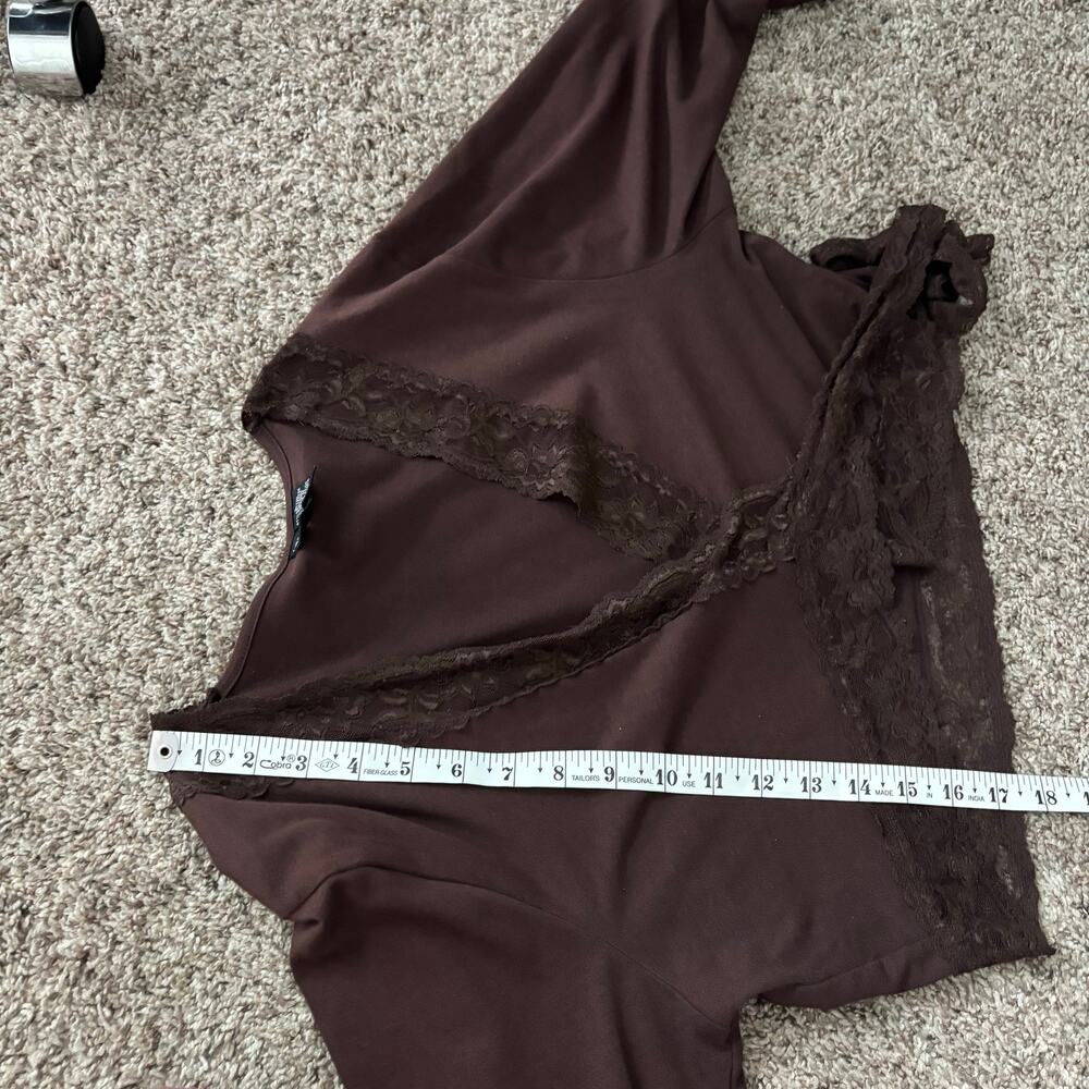 Y2K Brown Wrap Top Lace Balletcore Soft Girl Cropped L Ballerina Jason Maxwell - Picture 6 of 12